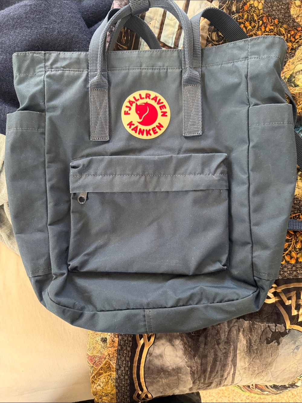 Fjallraven Kånken Tote-Style Backpack in Dark Blue with Red Logo